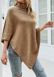 Shawls Woman Fashion Shawl Cloak Sweater Y2K Clothing Cardigans Autumnwinter Solid Colour Loose High Neck Casual Knit Coat 231012