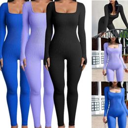 Active Sets Yoga Set Seamless Suit Solid One Piece Sexy Jumpsuit Outfit Fitness Long Sleeve Workout Clothes For Women