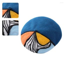 Berets Hat Woollen Women Sboy Caps In Bright Colours With Oil Painting Style For Warm Keeping & Wind Protection