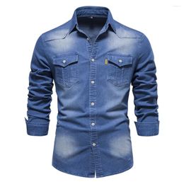 Men's Casual Shirts Solid Denim No Iron Long Sleeve Shirt Business Elegant Social For Men Blouse