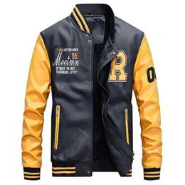 Men's Jackets Jacket Men Embroidery Baseball Jackets Pu Leather Coats Slim Fit College Luxury Fleece Pilot Leather Jackets casaco masculino 231011