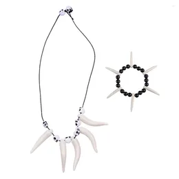 Pendant Necklaces 3pcs In 1 Set Of Halloween Accessories Decorative Bone Necklace Wolf Teeth Bracelet Kit Costume Props For Decoration