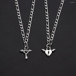 Pendant Necklaces 2pcs/set Paired Pendants Heart Couple Necklace Love Key Lock Charm Jewelry Stainless Steel Chain For Women