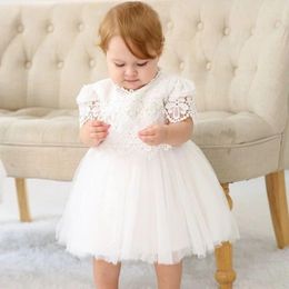 Girl Dresses Baby Princess Lace Flower Embroidery Dress White Baptism Infant Child Vestido Wedding Party Birthday Prom Clothes 0-2T