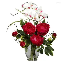 Decorative Flowers And Orchid Artificial Flower Arrangement Red