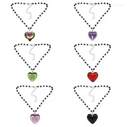 Chains Fashion Glass Heart Pendant Necklace Y2K Black Beads Chain Statement Choker For Women Club Punk Jewellery Dropship