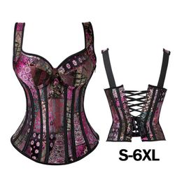 Sexy Steampunk Zipper Corset Plus Size Retro Cosplay Bustier Party Dress Black Lacing-up corselet Women Top2853