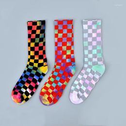 Women Socks 5pairs Fashion Trend Novelty Chequered Tie Dye Crew Calf Tube Sports Skateboard For Men