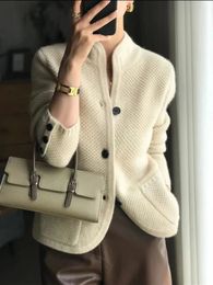 Women's Knits Tees highend women's knitting cardigan 100 cashmere wool sweater long sleeve half high collarsolid 231011