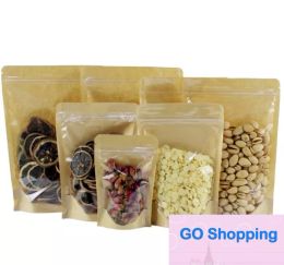 Top Kraft Paper Bag Food Moisture Barrier Bags Sealing Pouch Food Packing Bags Reusable Plastic Front Transparent Stand Up Bags