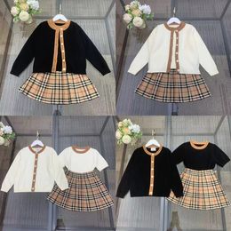girl dress black color designer kid fashion clothe set winter sweater and skirt England style baby girls dresses