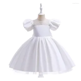 Girl Dresses FOCUSNORM 4-9Y Fashion Toddler Party Dress Short Puff Sleeve Solid Colour Bowknot Formal Pageant A-Line