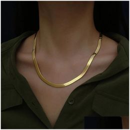 Sterling Gold 4Mm Flat Chain Necklace For Women Luxury Fine Jewellery Wedding Gift Choker Clavicle Dhgarden Otqbs