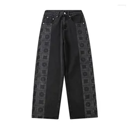 Jeans da uomo Pantaloni larghi oversize da uomo Bandana Paisley Patchwork Pantaloni dritti a gamba larga in denim Abbigliamento Hiphop 2023 Primavera