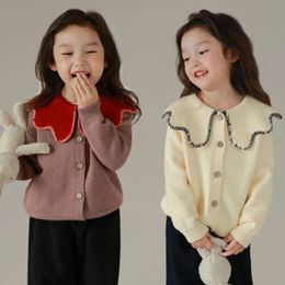 Cardigan Autumn Winter KPOP Fashion Harajuku Girls All Match Knitting Tops Loose Casual Childrens Clothes Long Sleeve Sweaters 231012