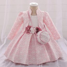 Girl Dresses Vintage Toddler 1st Birthday Dress For Baby Clothes Baptism Flower Princess Girls With Coat Party Gown 0-2Y