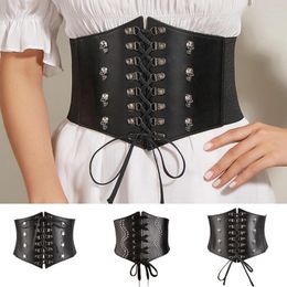 Belts Rivet Women Corset Fashion Super Wide Belt Gothic PU Leather Lace-up Elastic High Waist Punk Slimming Body