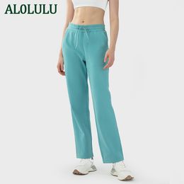 Luluwomen With Logo Pantaloni sportivi da donna più pantaloni casual da yoga in pile caldi e versatili