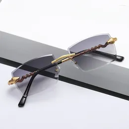 Sunglasses 2023 Polygon Rimless Women Retro Snake Decoration Clear Ocean Lens Eyewear Men Sun Glasses UV400 Shades