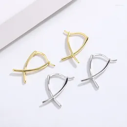 Stud Earrings 2023 Japan And South Korea S925 Silver Simple Line Cross Women's Vintage Fashion Hip Hop Trend