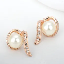Stud Earrings Imitation Pearls Earring For Women Korean Fashion Austrian Crystal Rose Gold Colour Wedding Party Gift Female Jewellery E231