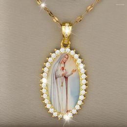 Pendant Necklaces Virgin Mary In White Oval Zircon Necklace For Women Christmas Gift Banquet Party Jewellery Decoration Friends