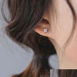 Other 100% 925 Sterling Sier Cz Zircon Paved Tiny Flower Stud Earring For Women Girls Fine Jewelry Female Mini Earrings Jewelry Neckla Dhcfr