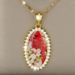 Pendant Necklaces Exquisite Flower Cardinal Oval Zircon Necklace Christmas Gift Banquet Party Jewellery Decoration For Family And Friends