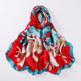 Scarves Women's Hijabs Scarf Fashion Printed Silk Muslim Hijab 90 180 Ladies Shawls And Wraps Satin For Women