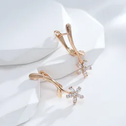 Dangle Earrings Wbmqda Fashion Crystal Flower Long Drop For Women 585 Rose Gold Colour With White Natural Zircon Wedding Party Jewellery