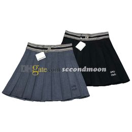 Women Sexy Pleated Skirts Luxury Letters Webbing Skirt Summer Breathable Mini Skirt Fashion Embroidered Kilt