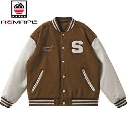 Men's Jackets Varsity Baseball Bomber Jacket Men Loose Unisex College Coats Fleece Uniform Trendy Women Streetwear 231011