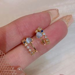 Double Layers Stud Earrings for Women Girls Exquisite Zircon Small Cat Eye Stone Daily Earring Fashion Jewellery Wholesale YME109