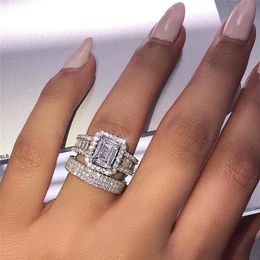 Choucong Brand Unique Stunning Wedding Rings Luxury Jewelry 925 Sterling Silver Princess Cut White Topaz CZ Diamond Eternity Women337y