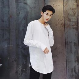 Men's T Shirts Side Slit Irregular Solid White Black Long Sleeve Men Shirt Fashion Harajuku Loose 2023 Casual Oversized Vintage Streetwear