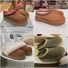 Tasman-Hausschuhe, Designer-Australien-Plateau-Slipper, Ug Tazz-Schuhe, Australie-Slides, flauschiges Schaffell-Fell, echtes Lederstiefel, klassische Marke für Damen, draußen mit Box