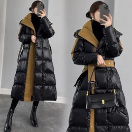Women's Down Parkas Winter Jacket Women HighEnd Long Style Warm Parka Coat Hooded Thick Glossy Black Coats Outerwear Clothing 2023 231011