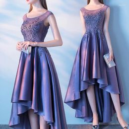 Parti Elbiseleri Sağlam Zarif İnce Fit Akşam Niş O boyun ön kısım Kısa Arka Uzun Tasarım Prom Vestidos Aplikes Sleevess Resmi Elbise