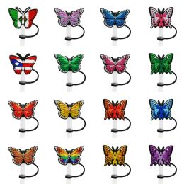 Butterfly pattern soft silicone straw toppers pvc accessories charms Reusable Splash Proof drinking dust plug decorative 8mm straw in LL