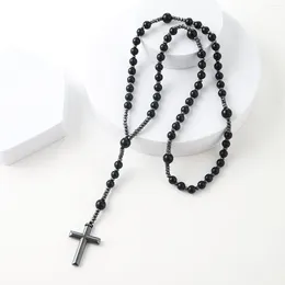 Pendant Necklaces Rosary Cross Necklace 1 Piece Gift Beads With Crucifix Glass Rosaries For Religious Jewellery Decor