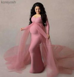Maternity Dresses Pink Maternity Dresses Photography Props Shoulderless Pregnancy Long Dress For Pregnant Women Maxi Gown Baby Showers Photo ShootL231012