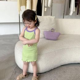 Girl Dresses 2023 Summer Korean Style Kids Dress Sling Thin Cotton Soft Slim Baby Contrasting Colors Fashion Design
