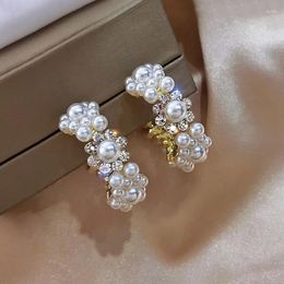 Stud Earrings UILZ C-Shaped White Imitation Pearl For Women Girls Luxury Temperament Crystal Wedding Bridal Jewellery