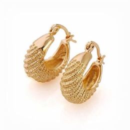 Pure 24k Real yellow Solid gold GF Carved hoop earring 22 18mm lady women New jewelry Unconditional Lifetime Replacement Guarantee273i