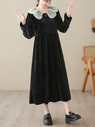 Casual Dresses Long Sleeve Black Velvet Vintage Maxi For Women Loose Korean Spring Autumn Woman Dress 2023 Elegant Clothing