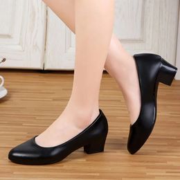 Dress Shoes New Fashion Women Mid Heel Pumps 2023 Classic Black Thick High Heels for Work Ladies Size 35-40 231011