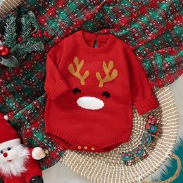 Cardigan Christmas Baby Girls Boys Knit Clothes Romper Cartoon Elk Long Sleeve Crew Neck Print Knitwear Bodysuit born Infant Playsuit 231012