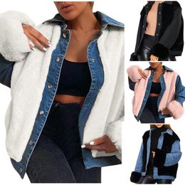 Women's Jackets Jacket Women Plus Size Loose Single Breasted Lapel Plush Denim Stitched Warm