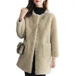 Women's Jackets Women Solid Color Jacket Cozy Winter Coat Double-sided Plush Thermal Cardigan With Windproof Design Long Sleeve Pockets