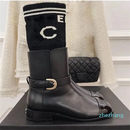 2023-Boots Heels Three Ways To Wear Slip-on With Metal Sheepskin Designer Stretch Boot Chelsea Rainboot Round Toes Knight Snow